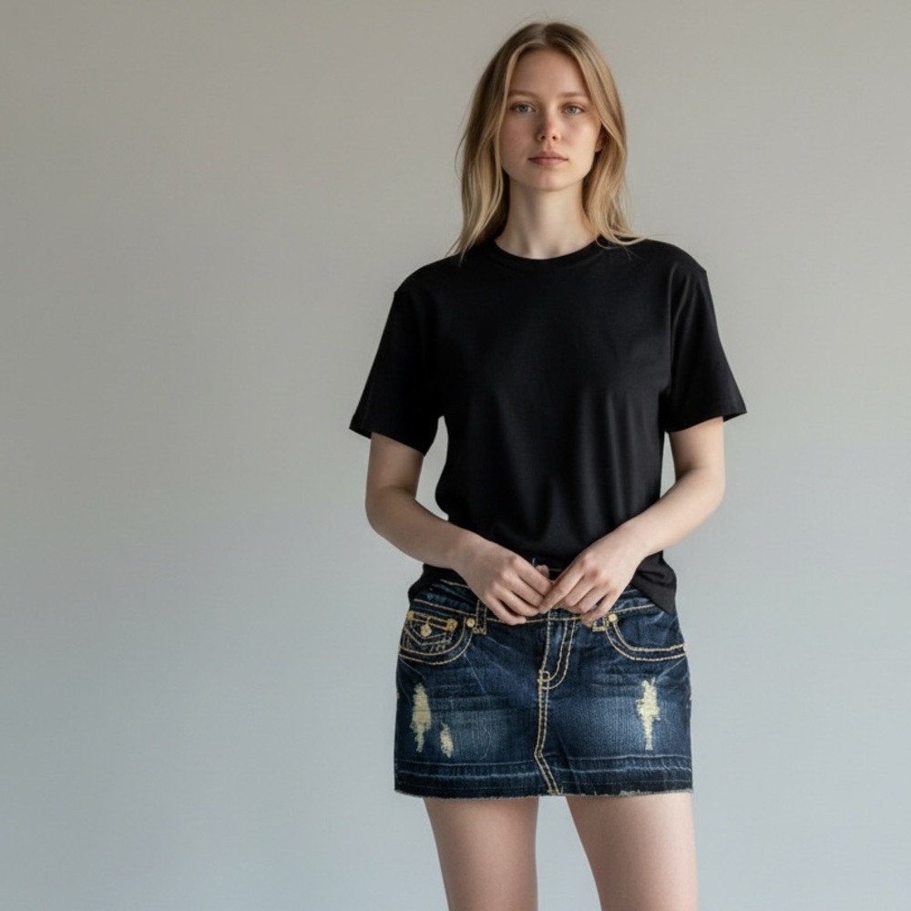 L.A. Idol Dark Blue Distressed Mini Skirt
